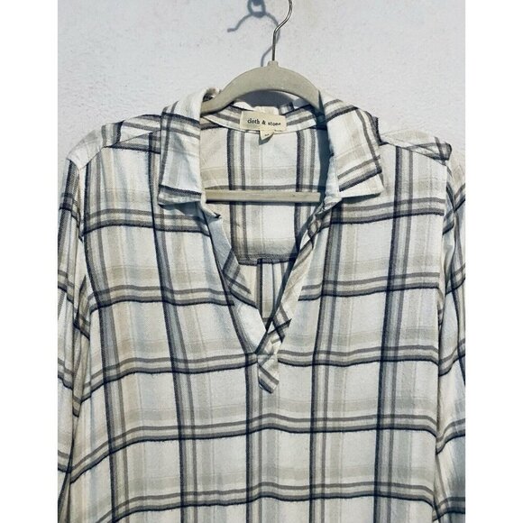 Cloth And Stone Anthropologie Dress Womens Medium Plaid Flannel Popover Pockets - Picture 2 of 8